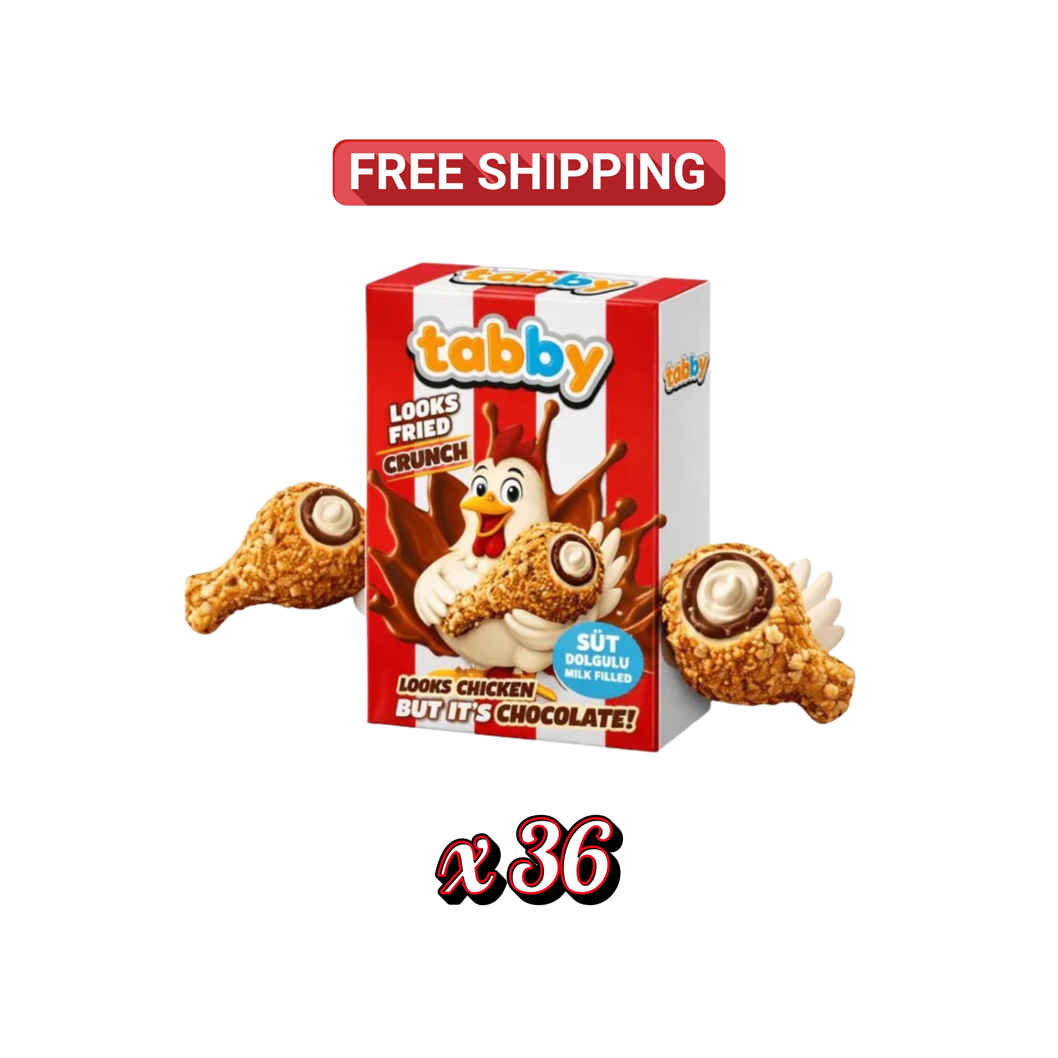 Tabby Fried Chicken Crunch Chocolate 50 gr x36 Stuks