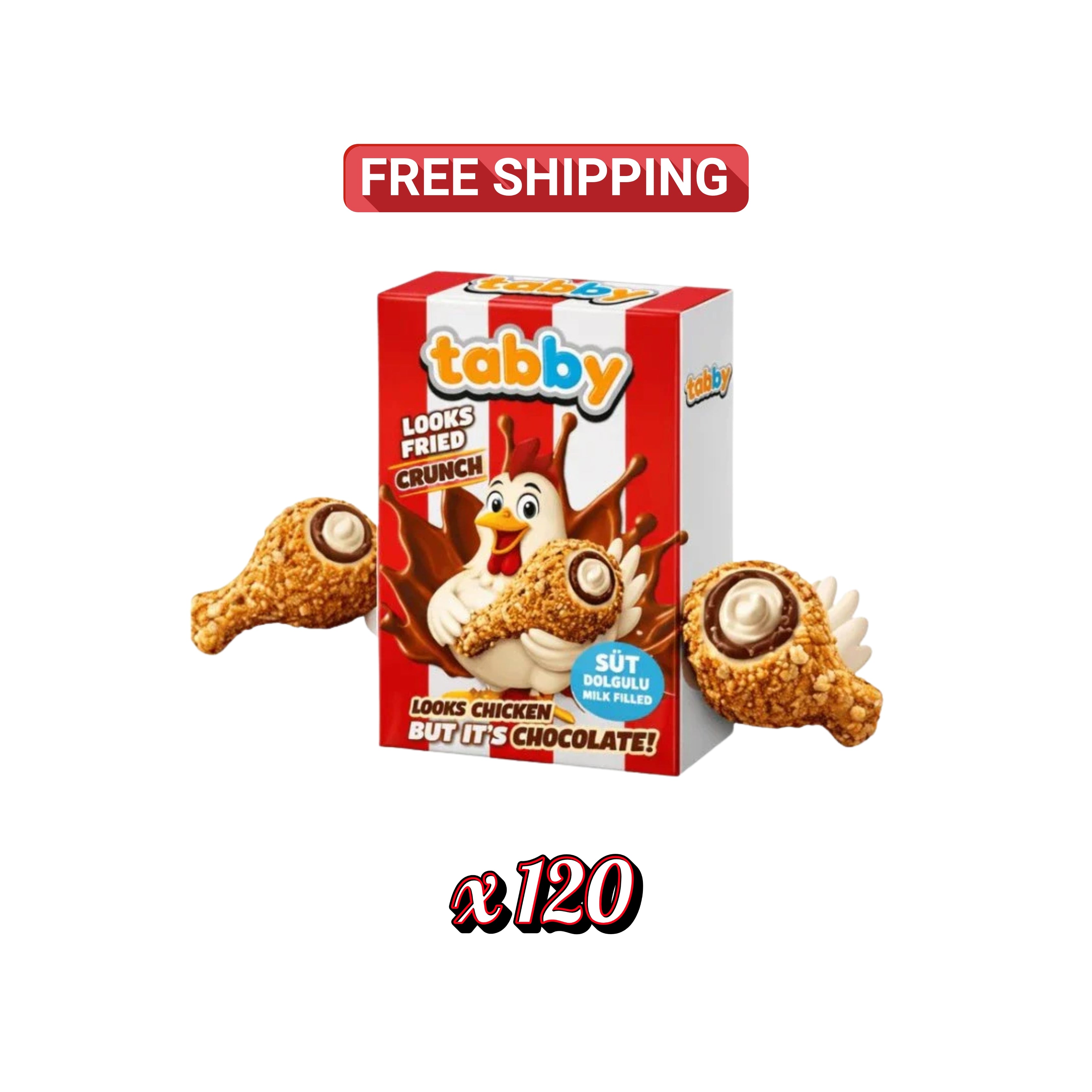 Tabby Fried Chicken Crunch Chocolate 50 gr x120 Stuks